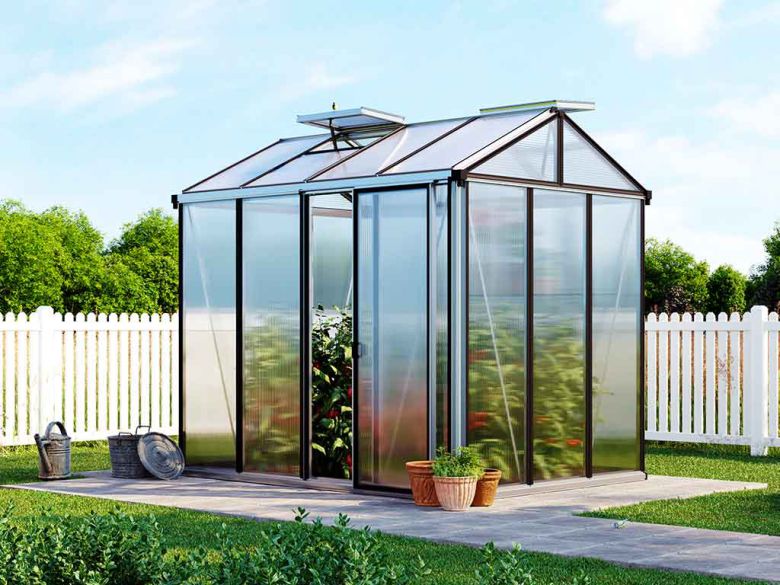 Gewächshaus COMPACT 4-Standardfarbe Aluminium Natur-Aktionsset - Profi 2-inkl. Stegplatten 10 mm