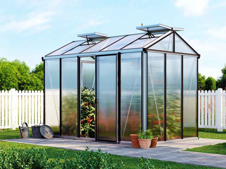 Gewächshaus COMPACT 5-Standardfarbe Aluminium Natur-Aktionsset - Profi 2-inkl. Stegplatten 16 mm