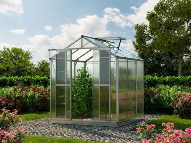 Gewaechshaus PICCO 2. Das kleine Gewaechshaus mit 6 oder auch 8 mm Doppelstegplatten. Ein Glashaus der GFP Hobby Gewaechshaus Serie. Ein Gewaechshaus zum selber bauen in der Farbe Aluminium-Natur.