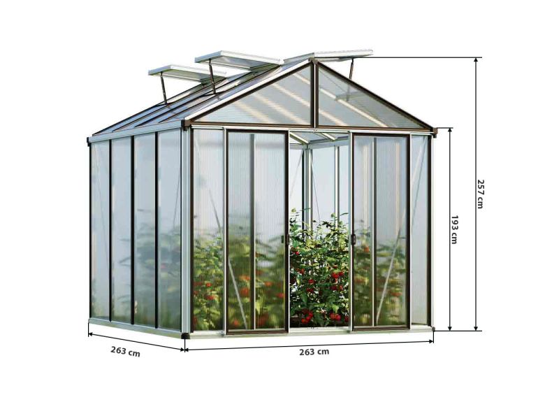 Gewächshaus HERA 4 STEG - PREMIUM-Standardfarbe Aluminium Natur-Aktionsset - Profi 2