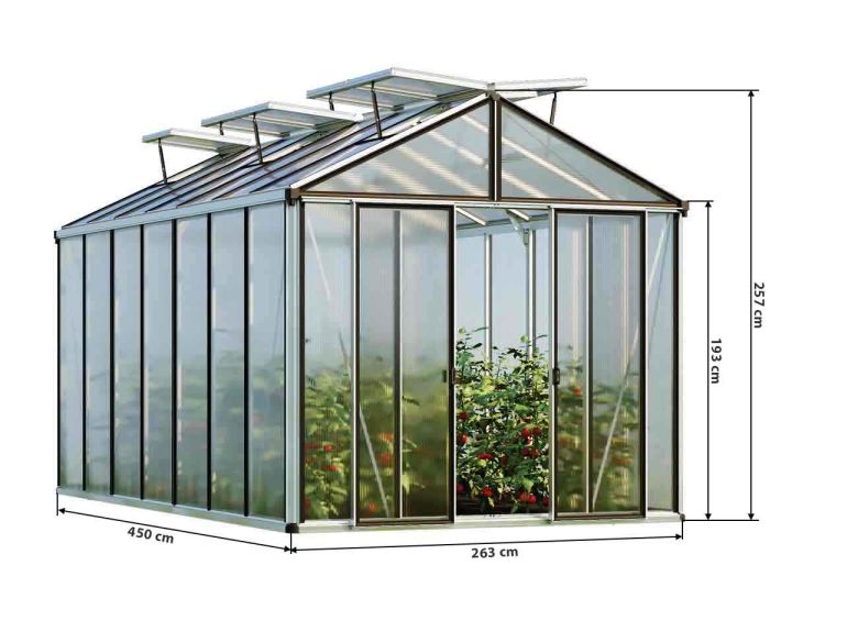 Gewächshaus HERA 8 STEG - PREMIUM-Standardfarbe Aluminium Natur-Aktionsset - Profi 2