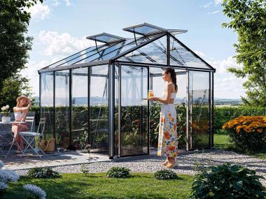 Gewaechshaus ASTERIA 22. Das Gewaechshaus klein mit 16 mm ALLTOP Plexiglas. Gewächshäuser nach eigenen Bedürfnissen konfigurierbar. Ein Glashaus der GFP Profi Gewaechshaus Serie. Ein Gewaechshaus selber bauen in den Farben Aluminium-Natur, Anthrazit oder