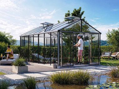 Gewaechshaus ASTERIA 25. Das Gewaechshaus klein mit 16 mm ALLTOP Plexiglas. Gewächshäuser nach eigenen Bedürfnissen konfigurierbar. Ein Glashaus der GFP Profi Gewaechshaus Serie. Ein Gewaechshaus selber bauen in den Farben Aluminium-Natur, Anthrazit oder