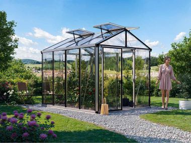 Gewaechshaus DIAMAS 22. Das Gewaechshaus klein mit 16 mm ALLTOP Plexiglas. Gewächshäuser nach eigenen Bedürfnissen konfigurierbar. Ein Glashaus der GFP Profi Gewaechshaus Serie. Ein Gewaechshaus selber bauen in den Farben Aluminium-Natur, Anthrazit oder G