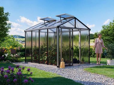 Gewaechshaus DIAMAS 22. Das Gewaechshaus klein mit 12 mm Doppelstegplatten. Ein Glashaus der GFP Profi Gewaechshaus Serie. Ein Gewaechshaus selber bauen in den Farben Aluminium-Natur, Anthrazit oder Gruen.