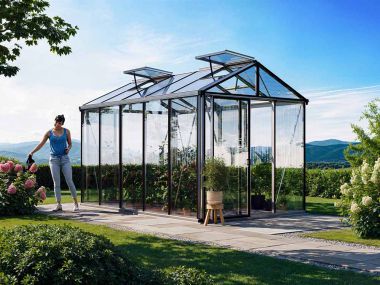 Gewaechshaus DIAMAS 23. Das Glashaus ist nach eigenen Wünschen mit Plexiglas konfigurierbar. Ein Produkt der Serie: GFP Profi Gewächshäuser
Das Gewächshaus ist in den Farben Aluminium-Natur, Anthrazit und Gruen erhältlich.