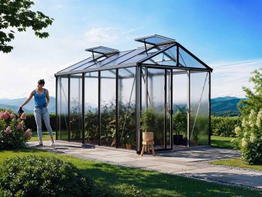 Gewaechshaus DIAMAS 23. Das Gewaechshaus klein mit 16 mm Doppelstegplatten. Ein Glashaus der GFP Profi Gewaechshaus Serie. Ein Gewaechshaus selber bauen in den Farben Aluminium-Natur, Anthrazit oder Gruen.