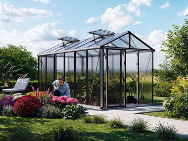 Gewaechshaus DIAMAS 24. Das Gewaechshaus klein mit 16 mm Doppelstegplatten. Ein Glashaus der GFP Profi Gewaechshaus Serie. Ein Gewaechshaus selber bauen in den Farben Aluminium-Natur, Anthrazit oder Gruen.