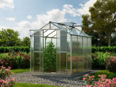 Gewaechshaus PICCO 2. Das kleine Gewaechshaus mit 6 oder auch 8 mm Doppelstegplatten. Ein Glashaus der GFP Hobby Gewaechshaus Serie. Ein Gewaechshaus zum selber bauen in der Farbe Aluminium-Natur.