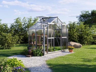 Gewaechshaus Saphir 2. Das Gewaechshaus klein mit 6 oder auch 8 mm Doppelstegplatten. Ein Glashaus der GFP Hobby Gewaechshaus Serie. Ein Gewaechshaus zum selber bauen in der Farbe Aluminium-Natur.