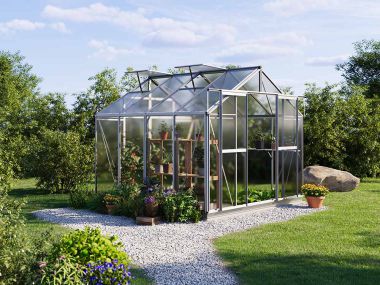 Gewaechshaus Saphir 4. Das Gewaechshaus klein mit 6 oder auch 8 mm Doppelstegplatten. Ein Glashaus der GFP Hobby Gewaechshaus Serie. Ein Gewaechshaus zum selber bauen in der Farbe Aluminium-Natur.