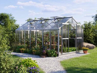 Gewaechshaus Saphir 7. Das Gewaechshaus klein mit 6 oder auch 8 mm Doppelstegplatten. Ein Glashaus der GFP Hobby Gewaechshaus Serie. Ein Gewaechshaus zum selber bauen in der Farbe Aluminium-Natur.