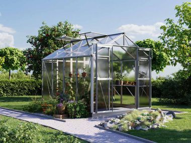 Gewaechshaus Topas 4. Das Gewaechshaus klein mit 6 oder auch 8 mm Doppelstegplatten. Ein Glashaus der GFP Hobby Gewaechshaus Serie. Ein Gewaechshaus zum selber bauen in der Farbe Aluminium-Natur.