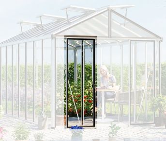 Zusätzliche Einfachtür für Gewächshaus Hera, der Einbau der zusätzlichen Tür ist sowohl in der Seitenwand, wie auch der Rückwand
möglich!