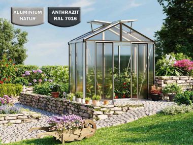Gewächshaus HERA 2 STEG - PREMIUM-Pulverbeschichtet Anthrazit RAL7016-Aktionsset - Profi 2