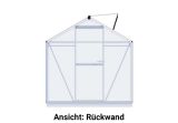 Die Rückwand des Gewaechshauses Eco-Star 4 zeigt eine geschlossene Struktur, die einen sicheren Raum für die Pflanzen schafft und vor äußeren Einflüssen schützt.