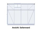 Die Seitenansicht des Gewaechshauses Eco-Star 4 betont klare Linien und hochwertige Verarbeitung, die sich nahtlos in den Garten einfügt.