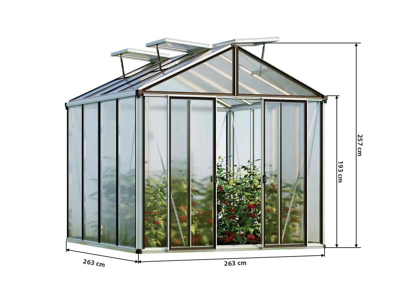 Gewächshaus HERA 4 STEG - PREMIUM-Standardfarbe Aluminium Natur-Aktionsset - Profi 2