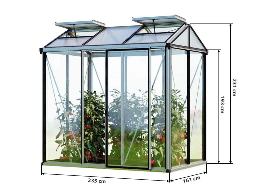 Gewächshaus URBAN 3 GLAS - Anthrazit RAL7016 - Set Profi 2