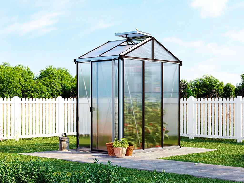 Gewächshaus COMPACT 2-Aktionsset - Profi 2-Standardfarbe Aluminium Natur-inkl. Stegplatten 16 mm