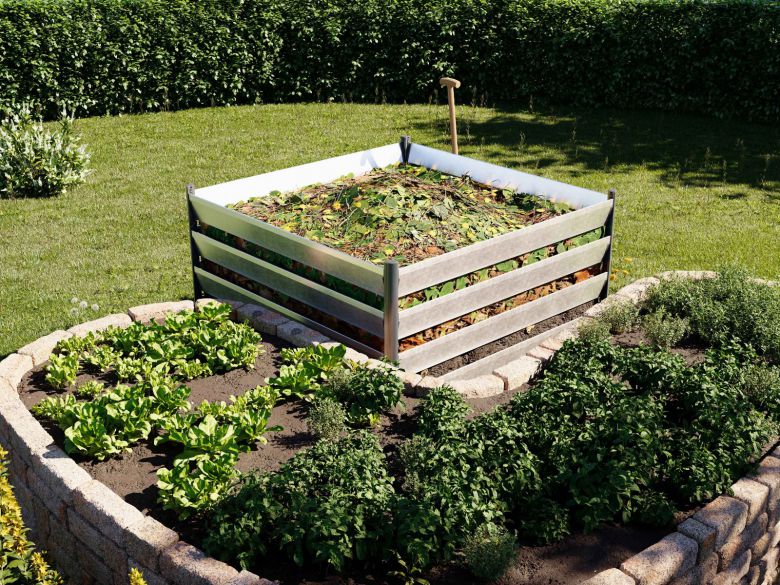 Entdecken Sie den Komposter aus Natur Aluminium, 150x150 cm, langlebig, stabil und perfekt für eine effiziente Gartenkompostierung.