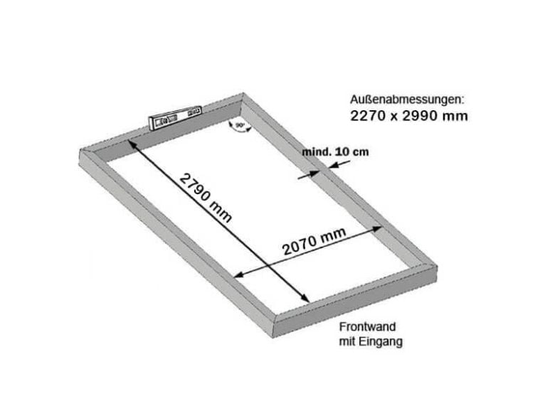 Fundamentskizze vom Gewaechshaus PREMIUM, Gewächshaus klein mit Einfachtür, Gewaechshaus selber bauen mit den angegeben Abmessungen. Ein Glashaus der GFP-Expert Serie.