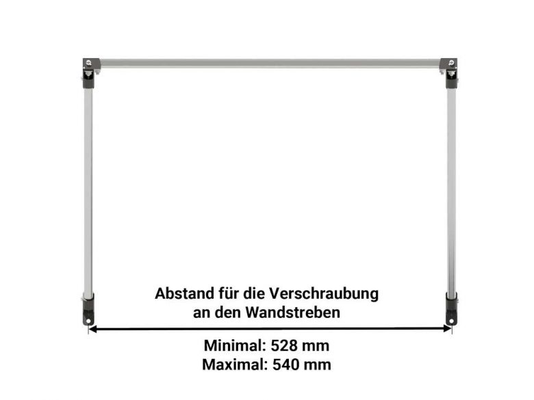 Flexibler Gewächshaustisch mit verstellbarem Strebabstand von 528-540 mm, passend für diverse Glashäuser, ideal als Ablagetisch.