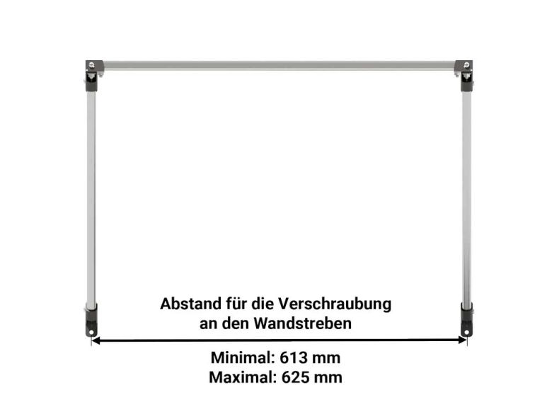 Flexibler Gewächshaustisch mit verstellbarem Strebabstand von 613-625 mm, passend für diverse Glashäuser, ideal als Ablagetisch.