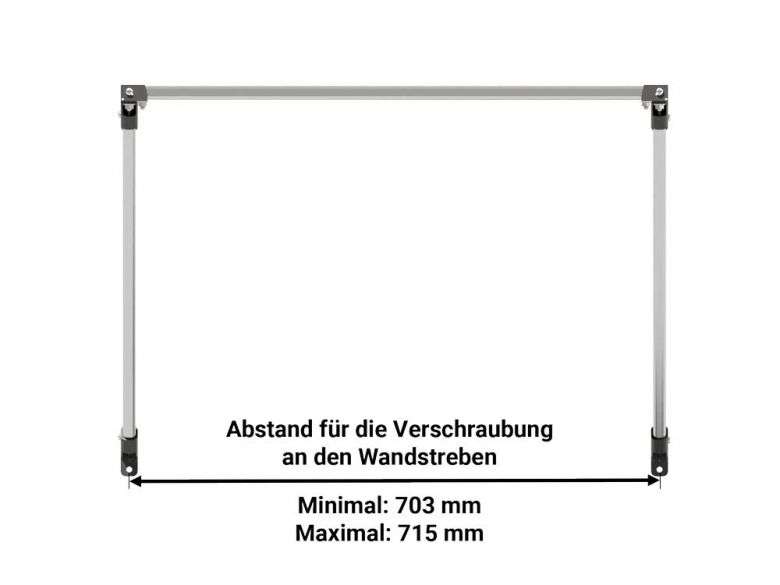 Flexibler Gewächshaustisch mit verstellbarem Strebabstand von 703-715 mm, passend für diverse Glashäuser, ideal als Ablagetisch.