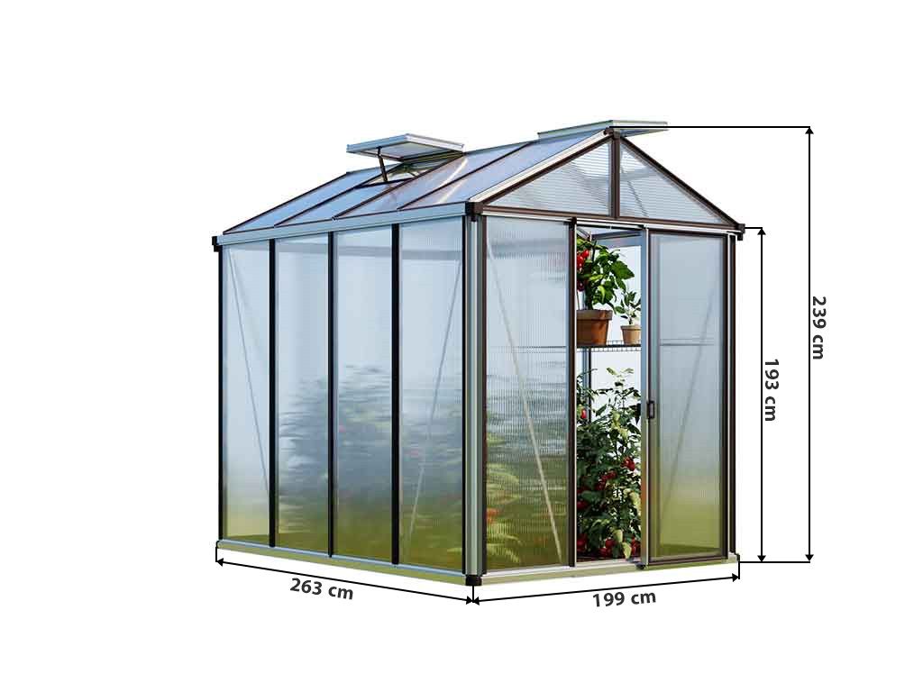 Gewächshaus COMPACT 4-Standardfarbe Aluminium Natur-Aktionsset - Profi 2-inkl. Stegplatten 10 mm