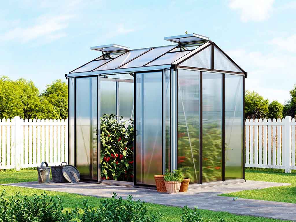 Gewächshaus COMPACT 4-Standardfarbe Aluminium Natur-Aktionsset - Profi 2-inkl. Stegplatten 10 mm