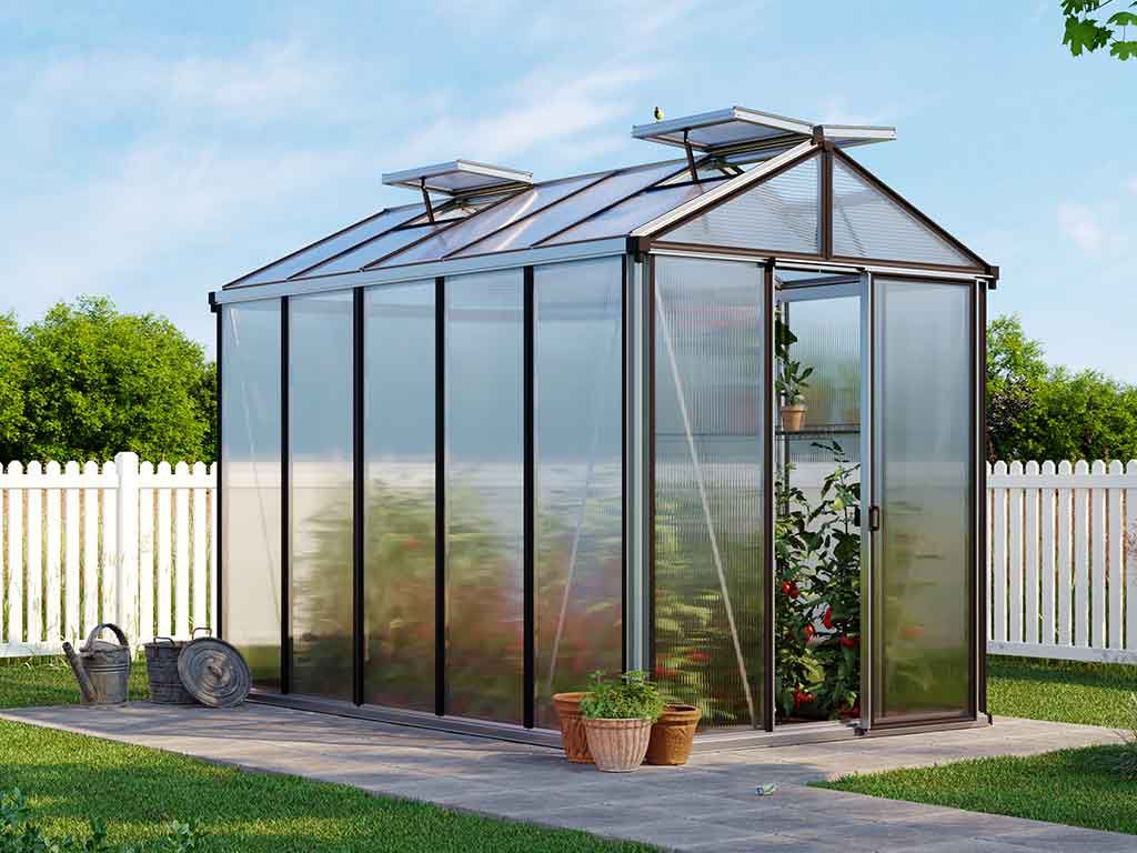 Gewächshaus COMPACT 5-Standardfarbe Aluminium Natur-Aktionsset - Profi 2-inkl. Stegplatten 16 mm