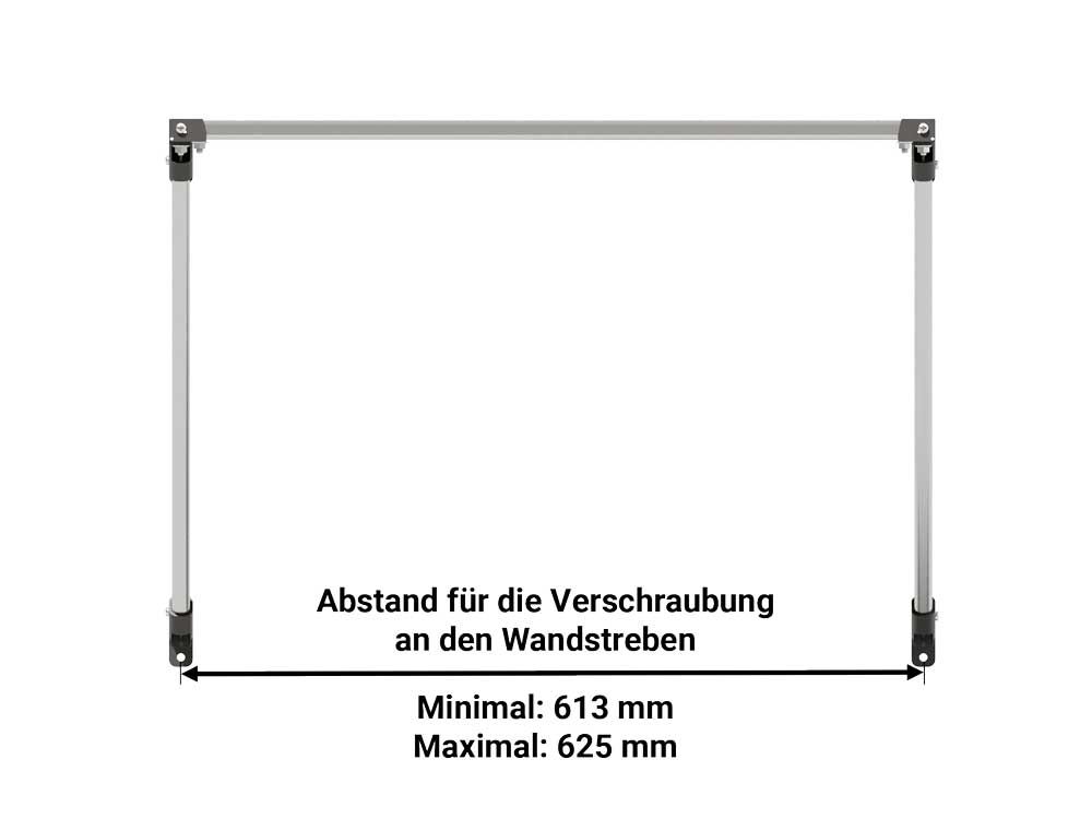 Flexibler Gewächshaustisch mit verstellbarem Strebabstand von 613-625 mm, passend für diverse Glashäuser, ideal als Ablagetisch.