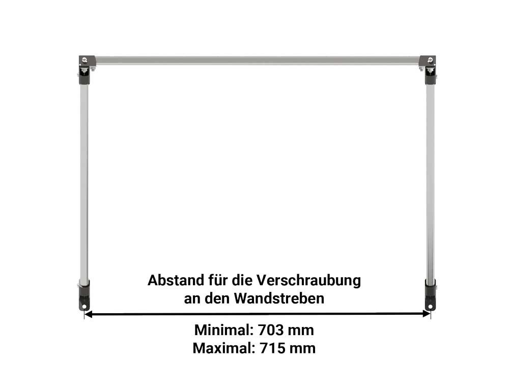 Flexibler Gewächshaustisch mit verstellbarem Strebabstand von 703-715 mm, passend für diverse Glashäuser, ideal als Ablagetisch.
