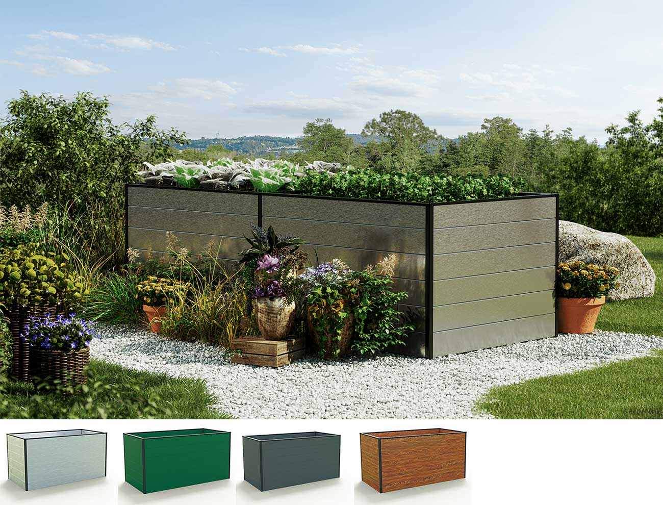 Hochbeet - Alu  Länge 387 cm, drei Breiten, MADE IN AUSTRIA, wartungsfrei, 4 Farben, Hochbeet Bausatz, Hochbeet Metall, Hochbeet Aluminium