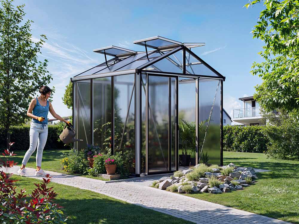 Gewächshaus 235x235 cm, 16 mm, 4 Fenste...