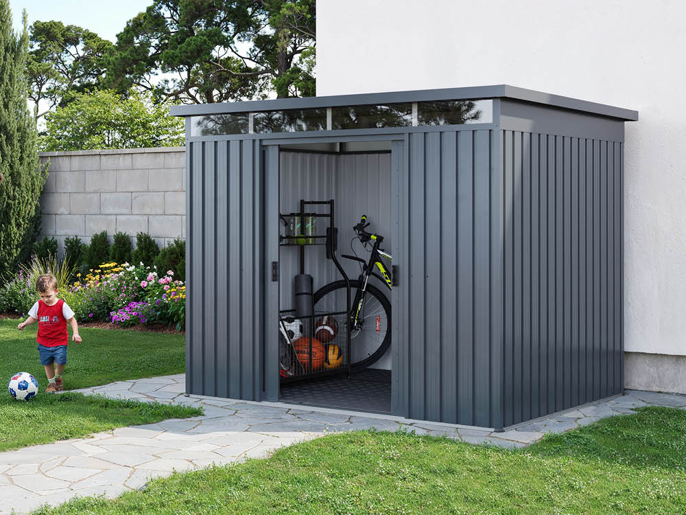 Metallgerätehaus 220 x 160 cm, Türhöhe: 175 cm, stabil, wetterfest, hochwertiges Metall-Gartenhaus für die sichere Aufbewahrung von Gartengeräten, Fahrrädern & mehr. Robuster Geräteschuppen mit langlebiger Stahlkonstruktion!