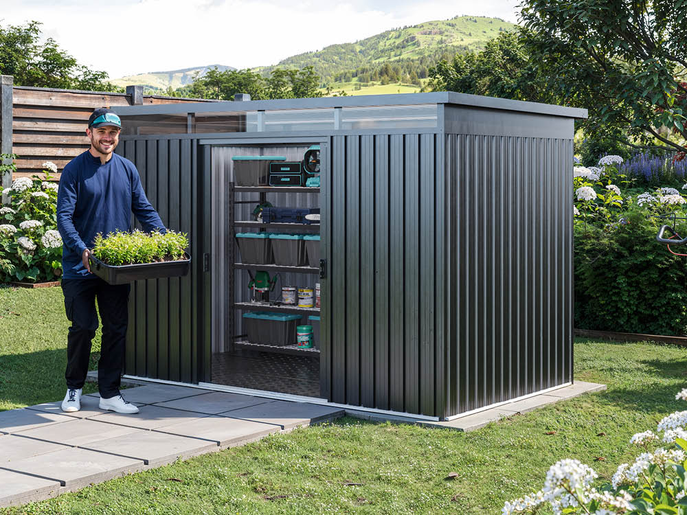 Metallgerätehaus 260 x 160 cm, Türhöhe: 175 cm, stabil, wetterfest, hochwertiges Metall-Gartenhaus für die sichere Aufbewahrung von Gartengeräten, Fahrrädern & mehr. Robuster Geräteschuppen mit langlebiger Stahlkonstruktion! Metallgerätehaus 260 x 160 cm, Türhöhe: 175 cm, stabil, wetterfest, hochwertiges Metall-Gartenhaus für die sichere Aufbewahrung von Gartengeräten, Fahrrädern & mehr. Robuster Geräteschuppen mit langlebiger Stahlkonstruktion!