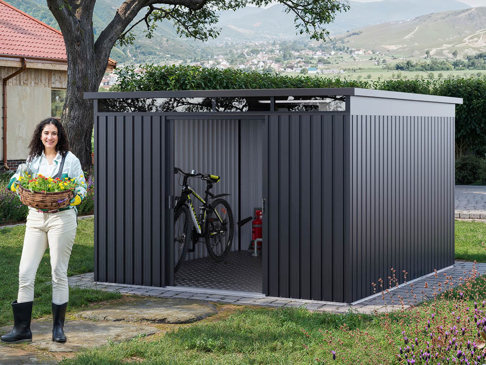 Metallgerätehaus 260 x 280 cm, Türhöhe: 175 cm, stabil, wetterfest, hochwertiges Metall-Gartenhaus für die sichere Aufbewahrung von Gartengeräten, Fahrrädern & mehr. Robuster Geräteschuppen mit langlebiger Stahlkonstruktion!