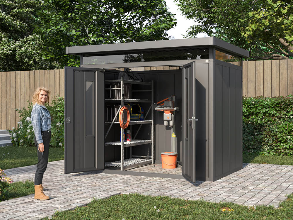 Metallgerätehaus 284x220 cm, Türhöhe: 184 cm, Dachlast: 200 kg/m², stabil, wetterfest, hochwertiges Metall-Gartenhaus für die sichere Aufbewahrung von Gartengeräten, Fahrrädern & mehr. Robuster Geräteschuppen mit langlebiger Stahlkonstruktion!