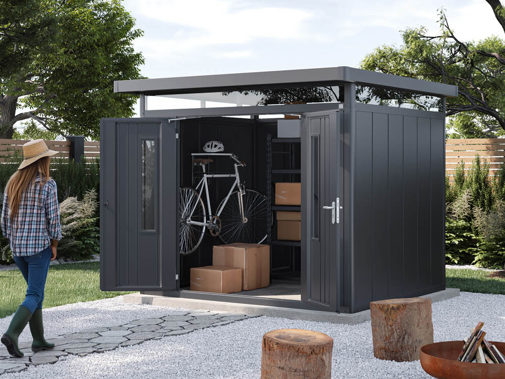 Metallgerätehaus 284x268 cm, Türhöhe: 184 cm, Dachlast: 200 kg/m², stabil, wetterfest, hochwertiges Metall-Gartenhaus für die sichere Aufbewahrung von Gartengeräten, Fahrrädern & mehr. Robuster Geräteschuppen mit langlebiger Stahlkonstruktion!