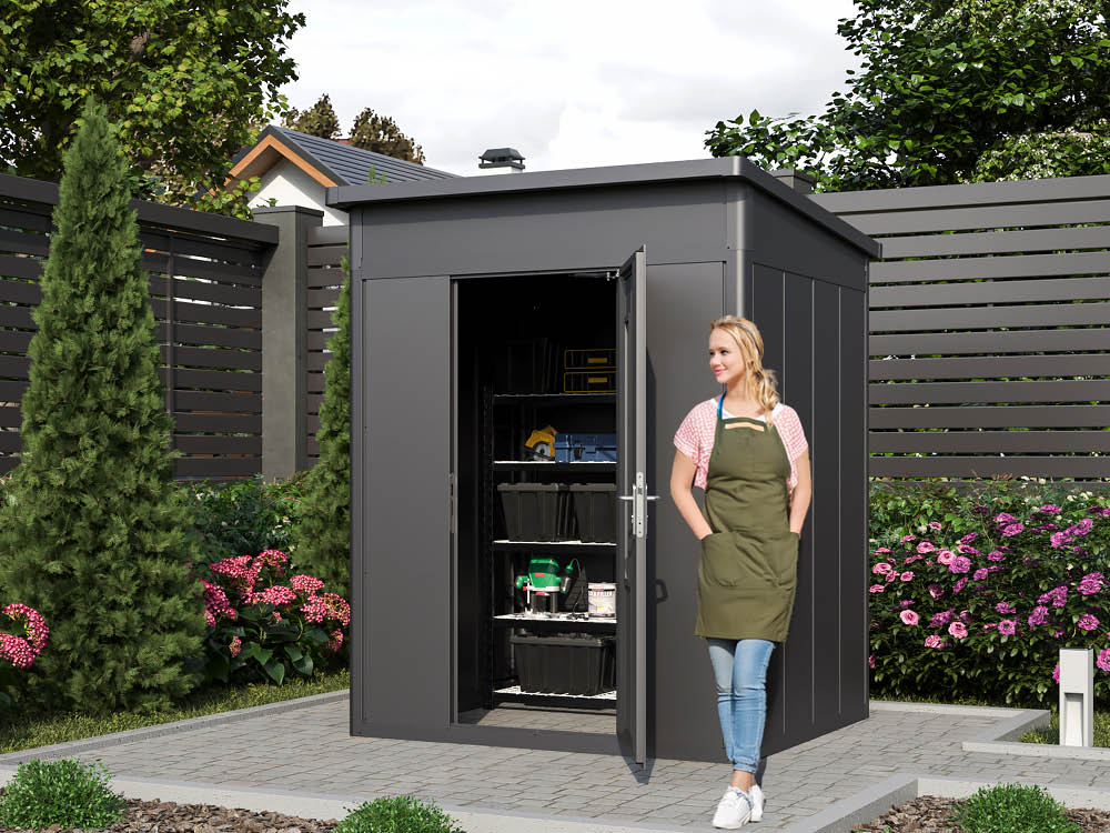 Metallgerätehaus 187x182 cm, Türhöhe: 184 cm, Dachlast: 200 kg/m², stabil, wetterfest, hochwertiges Metall-Gartenhaus für die sichere Aufbewahrung von Gartengeräten, Fahrrädern & mehr. Robuster Geräteschuppen mit langlebiger Stahlkonstruktion!