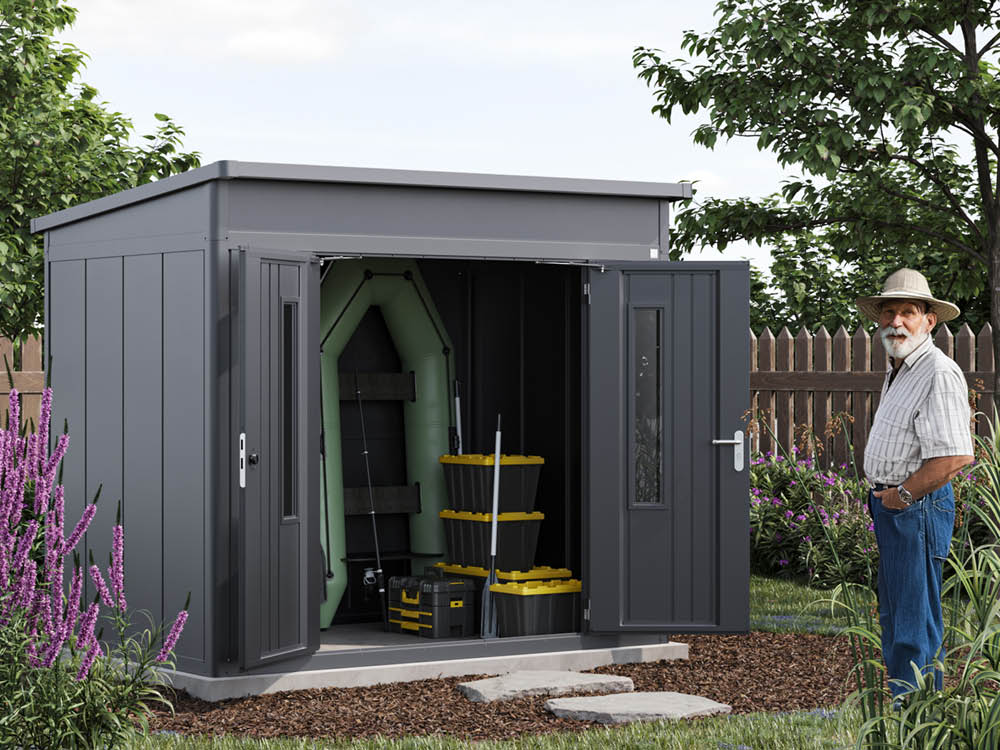 Metallgerätehaus 270x204 cm, Türhöhe: 184 cm, Dachlast: 200 kg/m², stabil, wetterfest, hochwertiges Metall-Gartenhaus für die sichere Aufbewahrung von Gartengeräten, Fahrrädern & mehr. Robuster Geräteschuppen mit langlebiger Stahlkonstruktion!