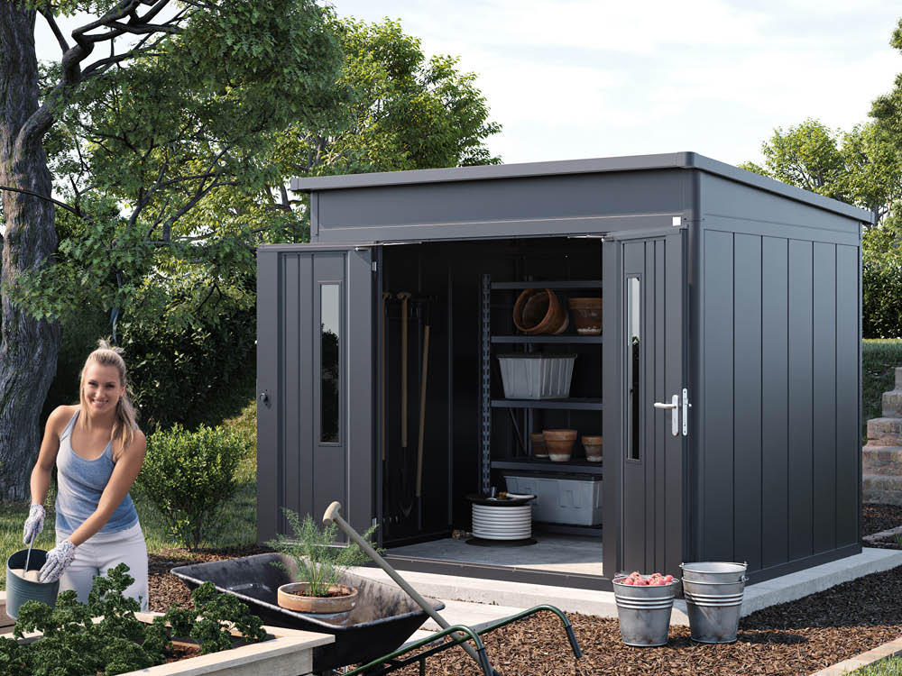 Metallgerätehaus 270x252 cm, Türhöhe: 184 cm, Dachlast: 200 kg/m², stabil, wetterfest, hochwertiges Metall-Gartenhaus für die sichere Aufbewahrung von Gartengeräten, Fahrrädern & mehr. Robuster Geräteschuppen mit langlebiger Stahlkonstruktion!