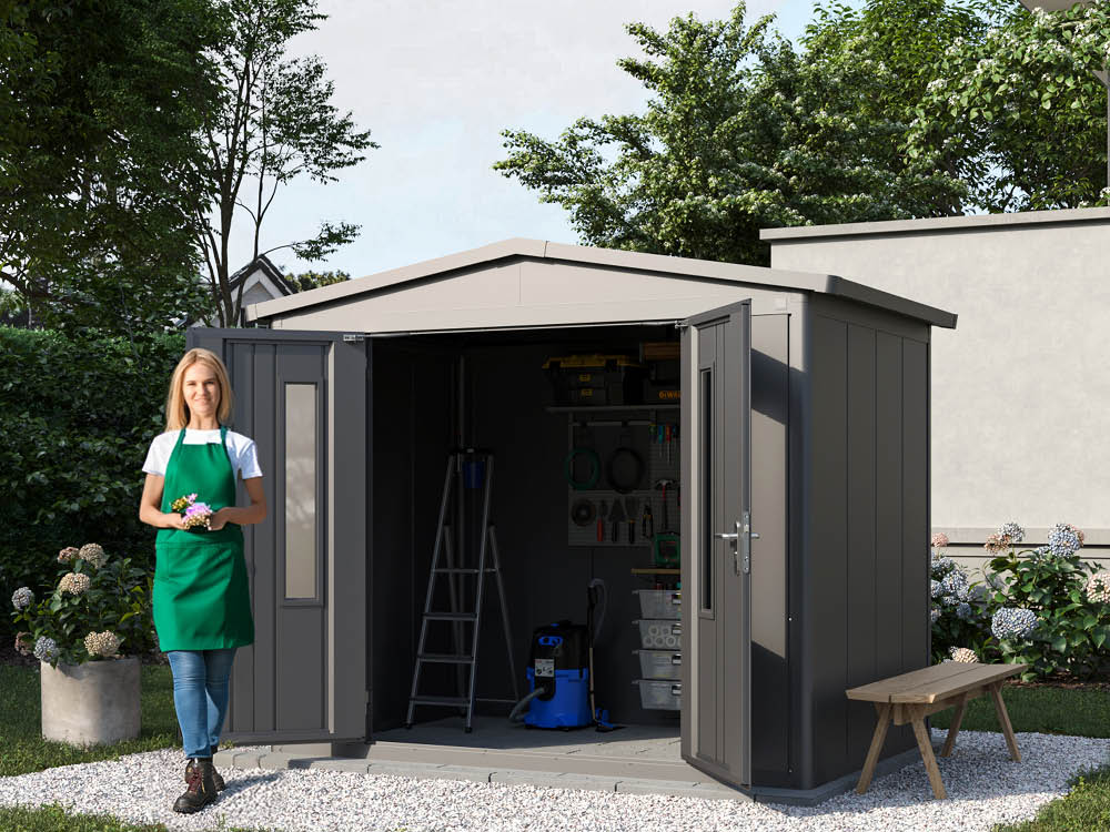 Metallgerätehaus 284x187 cm, Türhöhe: 184 cm, Dachlast: 200 kg/m², stabil, wetterfest, hochwertiges Metall-Gartenhaus für die sichere Aufbewahrung von Gartengeräten, Fahrrädern & mehr. Robuster Geräteschuppen mit langlebiger Stahlkonstruktion! Metallgerätehaus 284x187 cm, Türhöhe: 184 cm, Dachlast: 200 kg/m², stabil, wetterfest, hochwertiges Metall-Gartenhaus für die sichere Aufbewahrung von Gartengeräten, Fahrrädern & mehr. Robuster Geräteschuppen mit langlebiger Stahlkonstruktion!