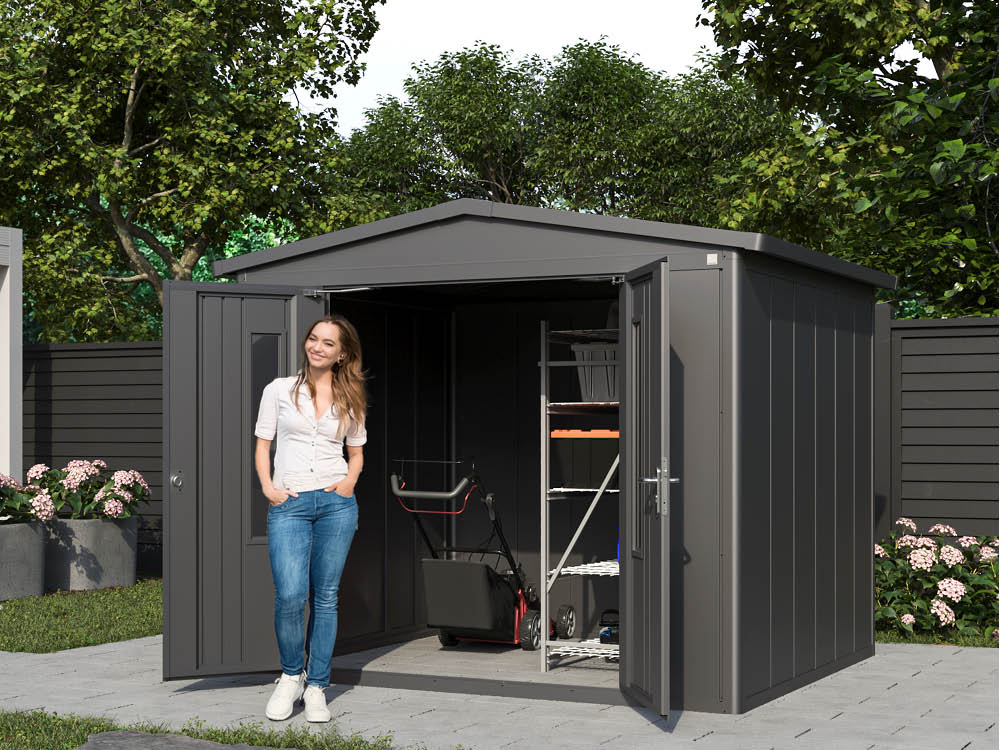 Metallgerätehaus 284x235 cm, Türhöhe: 184 cm, Dachlast: 200 kg/m², stabil, wetterfest, hochwertiges Metall-Gartenhaus für die sichere Aufbewahrung von Gartengeräten, Fahrrädern & mehr. Robuster Geräteschuppen mit langlebiger Stahlkonstruktion!