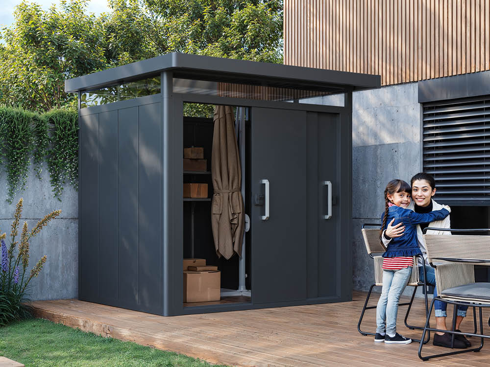 Metallgerätehaus 249x220 cm, Türhöhe: 188 cm, Dachlast: 200 kg/m², stabil, wetterfest, hochwertiges Metall-Gartenhaus für die sichere Aufbewahrung von Gartengeräten, Fahrrädern & mehr. Robuster Geräteschuppen mit langlebiger Stahlkonstruktion!