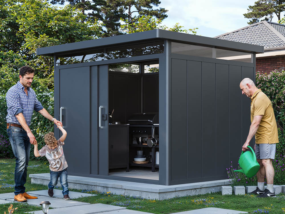 Metallgerätehaus 319x268 cm, Türhöhe: 188 cm, Dachlast: 200 kg/m², stabil, wetterfest, hochwertiges Metall-Gartenhaus für die sichere Aufbewahrung von Gartengeräten, Fahrrädern & mehr. Robuster Geräteschuppen mit langlebiger Stahlkonstruktion!