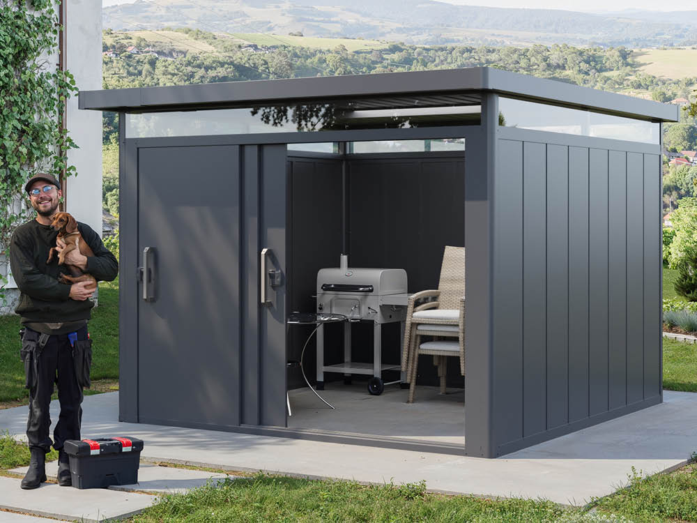 Metallgerätehaus 319x338 cm, Türhöhe: 188 cm, Dachlast: 200 kg/m², stabil, wetterfest, hochwertiges Metall-Gartenhaus für die sichere Aufbewahrung von Gartengeräten, Fahrrädern & mehr. Robuster Geräteschuppen mit langlebiger Stahlkonstruktion! Metallgerätehaus 319x338 cm, Türhöhe: 188 cm, Dachlast: 200 kg/m², stabil, wetterfest, hochwertiges Metall-Gartenhaus für die sichere Aufbewahrung von Gartengeräten, Fahrrädern & mehr. Robuster Geräteschuppen mit langlebiger Stahlkonstruktion!