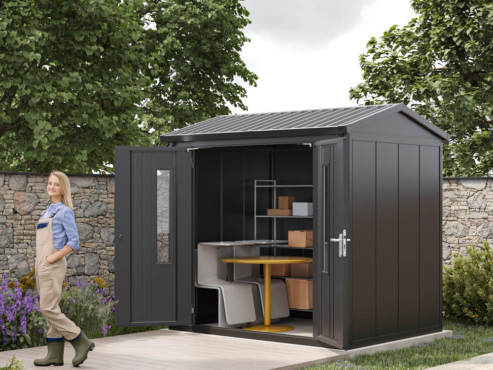 Metallgerätehaus 235x200 cm, Türhöhe: 184 cm, Dachlast: 200 kg/m², stabil, wetterfest, hochwertiges Metall-Gartenhaus für die sichere Aufbewahrung von Gartengeräten, Fahrrädern & mehr. Robuster Geräteschuppen mit langlebiger Stahlkonstruktion!